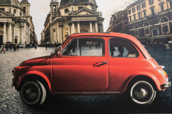 Stampa di tela 120 x 80 cm. Fiat 500 Cinquecento a Piazza Del Popolo 