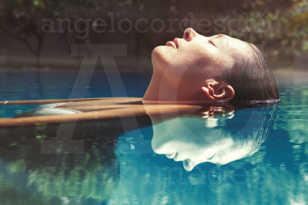 Stock Photo Enjoy Summer Woman Relaxing Pool Water Beautiful Floating Swimming Relaxation Peace Eyes Closed Wellness