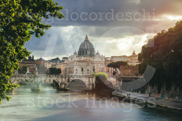 Rome, Italy. June 10, 2020: Tiber River And St. Peter's Dome At
