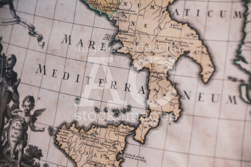 Ancient Map Of The Mediterranean Sea Of Italy. Ancient Latin Lan Angelo Cordeschi