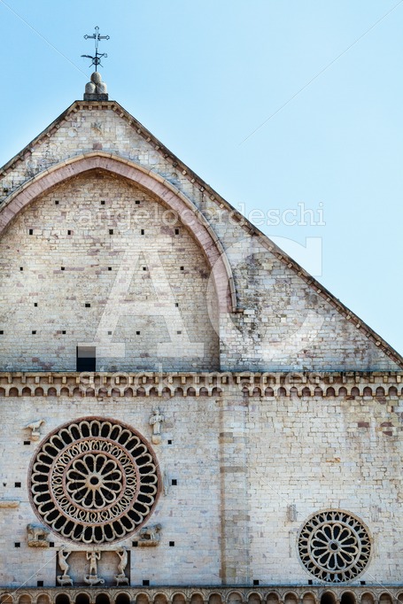 Assisi Cathedral. Front Facade Detail Of The Church. Italy. Angelo Cordeschi