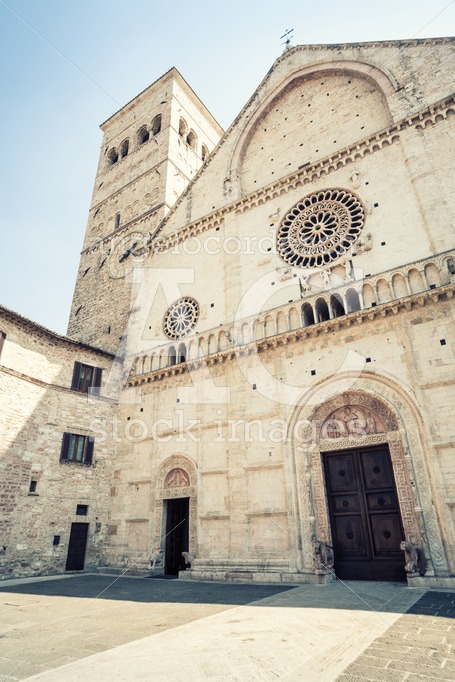 Assisi Cathedral. Front Facade Of The Church. Italy. Angelo Cordeschi
