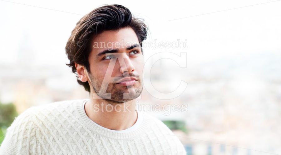 Beautiful Model Italian Man. Charming Young Man Outdoors Alone, Angelo Cordeschi