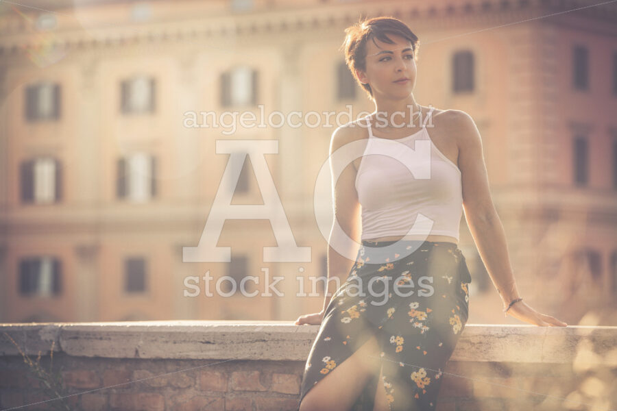 Beautiful Romantic Young Woman With Short Black Hair. Bright, Ou Angelo Cordeschi