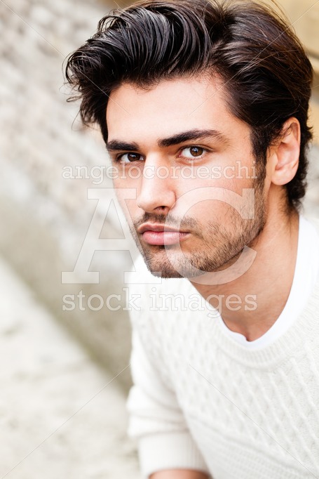 Beautiful Young Man Outdoor. Close Portrait, Fashion Hairstyle. Angelo Cordeschi