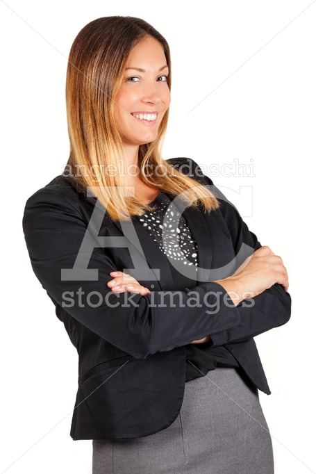 Beautirful smiling woman with crossed arms isolated on white. - Angelo Cordeschi