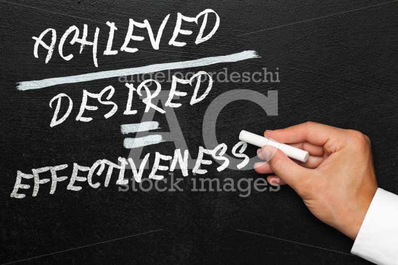 Blackboard with text achieved, desired and effectiveness equation. - Angelo Cordeschi