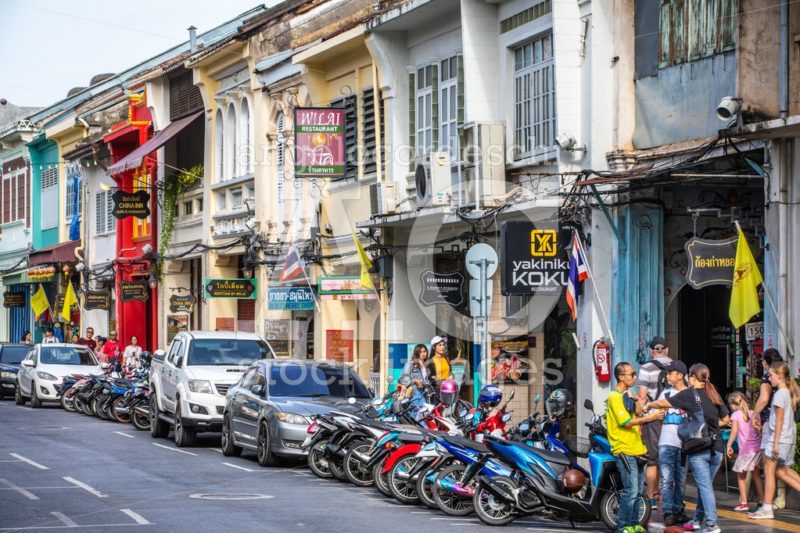 City Life In The Historic Center Of Phuket, Colorful Houses And Angelo Cordeschi