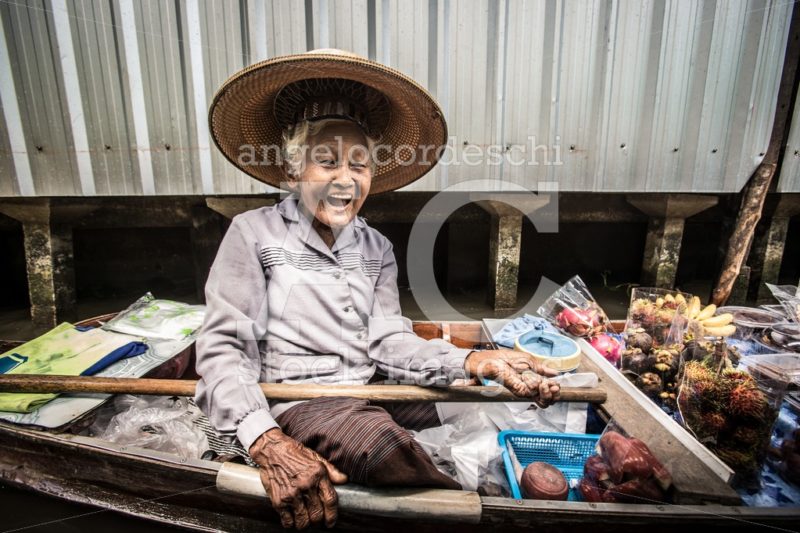 Damnoem Saduak, Thailand. Floating Market. Elderly Thai Lady Wit Angelo Cordeschi
