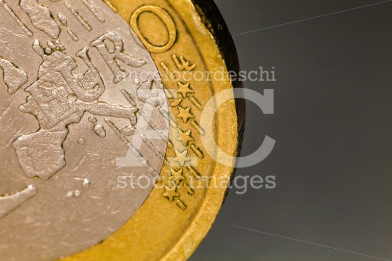 Euro Coin Macro, One Euro. Close Up Photography And Details Of O Angelo Cordeschi