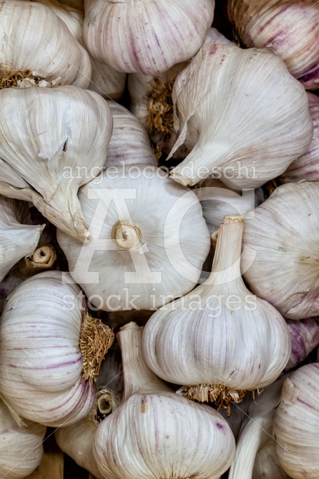 Garlic Background. A Pile Of Fresh Garlic. Healthy Vegetarian Di Angelo Cordeschi