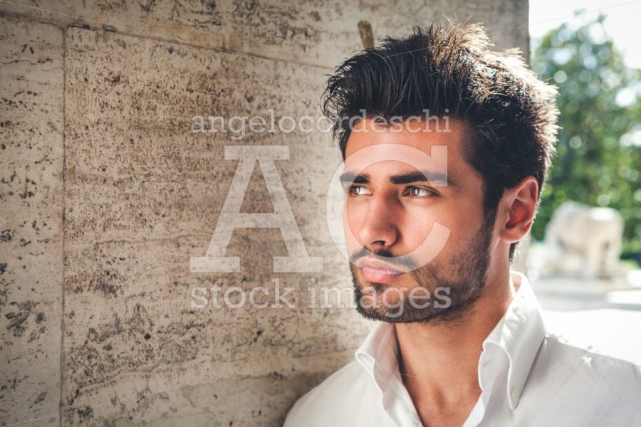 Handsome Man Outoor With Beard And Hairstyle. Close Portrait Nea Angelo Cordeschi