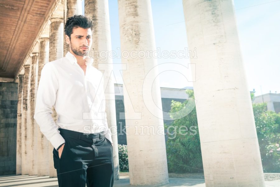 Handsome Young Elegant Man Outdoors. Nervous And Pensive. A Beau Angelo Cordeschi