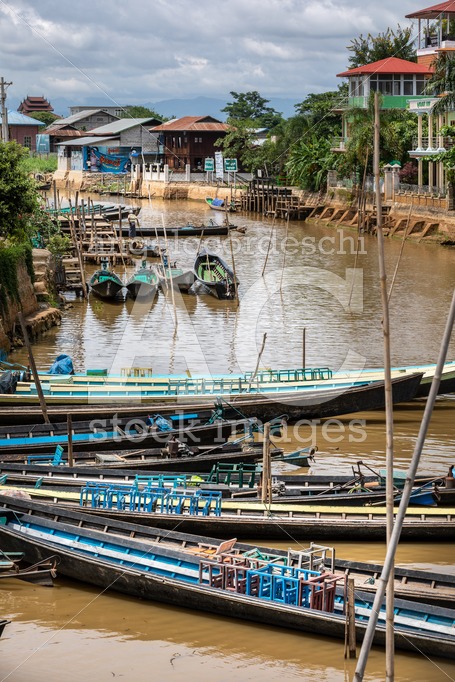 Inle Boat Station In Inle Nyaung Shwe Canal In Myanmar. A Series Angelo Cordeschi