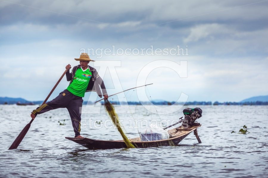 Inle Lake, Myanmar. Local Fishermen Practicing A Distinctive Row Angelo Cordeschi
