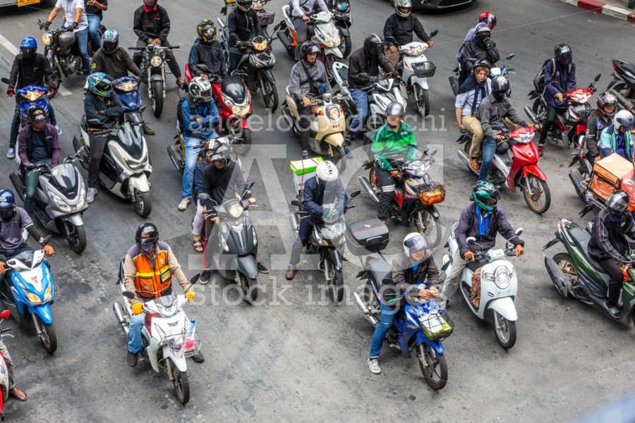 Many Motorbikes Motorcycles Stopped At Traffic Lights Waiting Fo Angelo Cordeschi