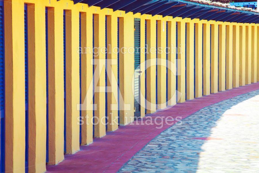 Perspective Of Repeated Cabins For Beach Holidays. Long Row Of C Angelo Cordeschi
