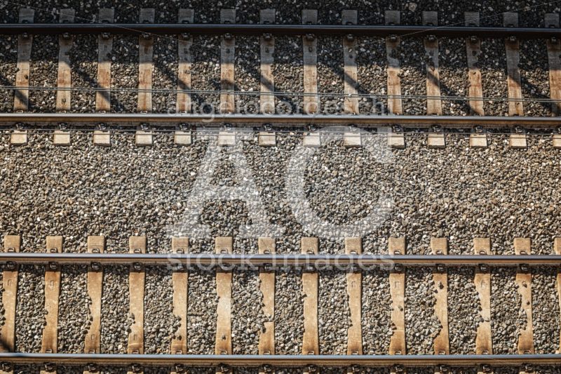 Railroad Tracks. From Above. A Pair Of Train Track Lines Path Wi Angelo Cordeschi
