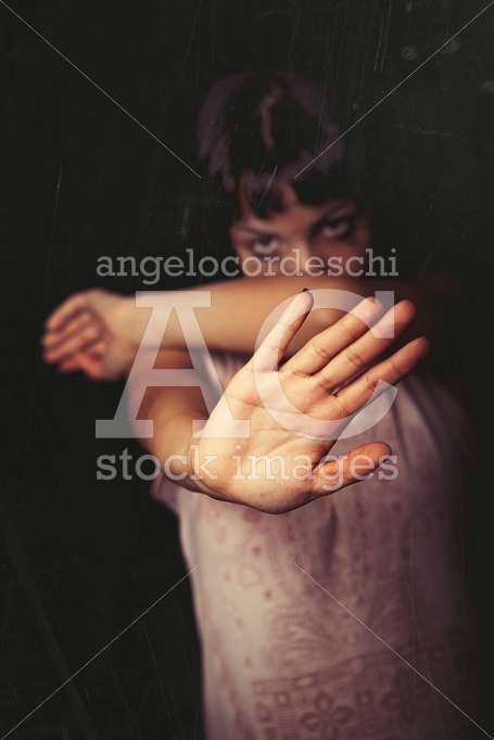 Refusing, Violence Against Women. A Young Girl With Her Hand Awa Angelo Cordeschi