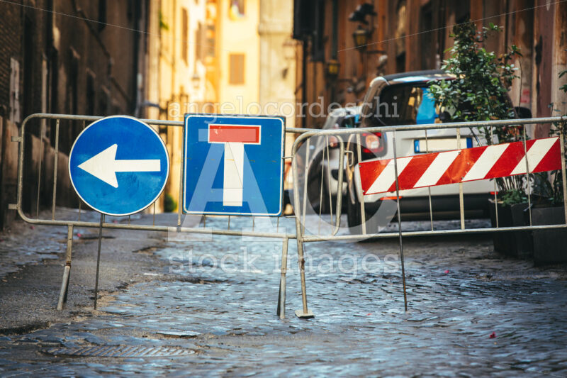 Road Works Detour Road Signs. Dead End Road And Arrow To Turn Le Angelo Cordeschi