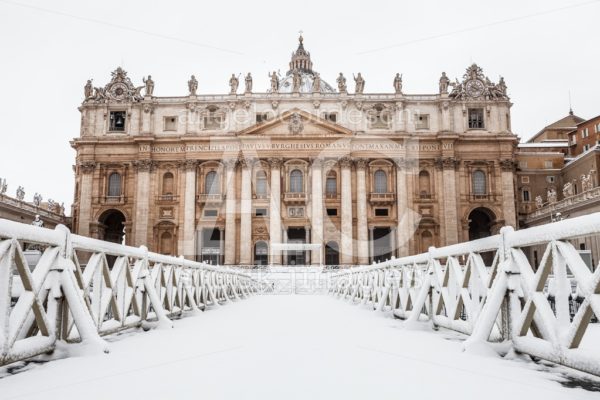 Rome, Italy. February 26, 2018: Rome With Snow, Piazza San Pietr Angelo Cordeschi