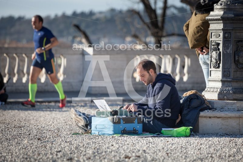 Rome, Italy. January 10, 2016: A Young Man Is Sitting Down And W Angelo Cordeschi