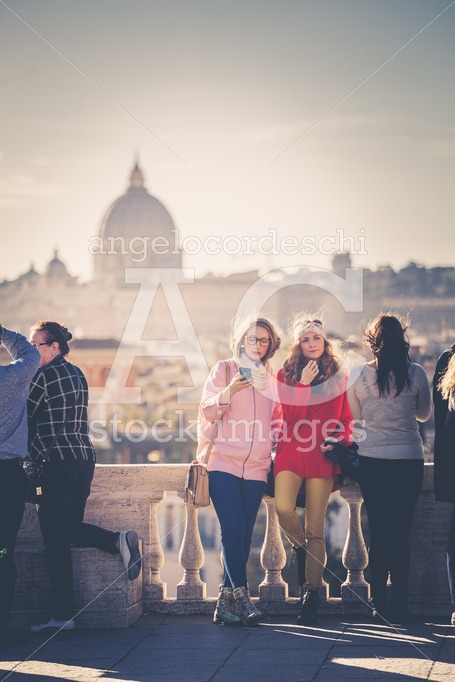 Rome, Italy. January 10, 2016: Tourists And People On The Pincio Angelo Cordeschi