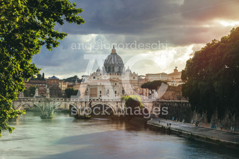 Rome, Italy. June 10, 2020: Tiber River And St. Peter's Dome At Angelo Cordeschi