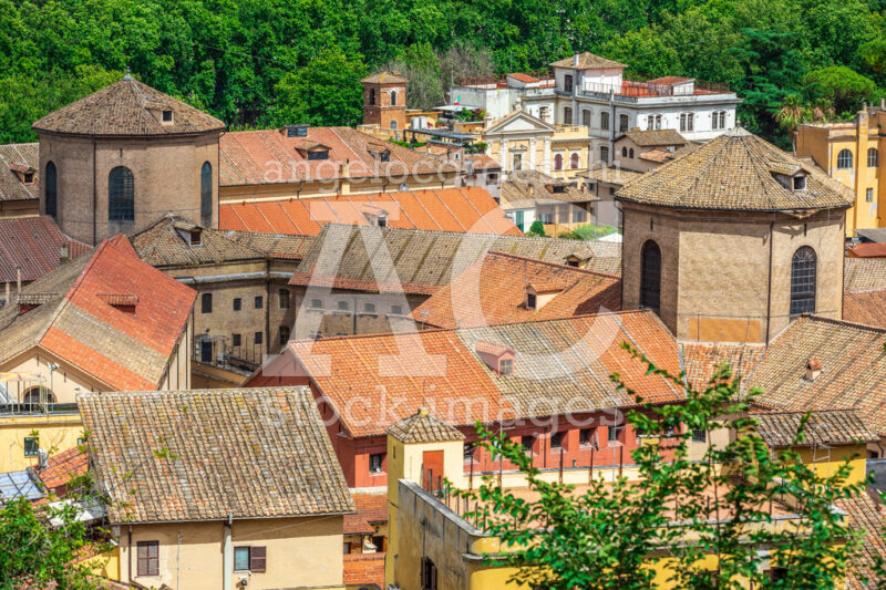 Roofs Of Rome In Italy. Aerial View Of The Rooftop Houses In The Angelo Cordeschi