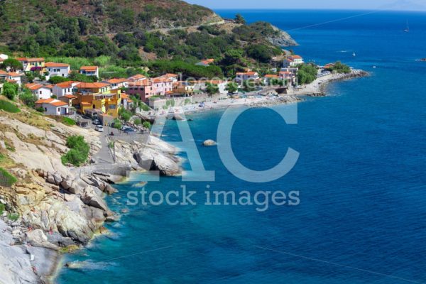 Sea Shore With Beach And Rocks And Rocky Slope Of The Island Of Angelo Cordeschi