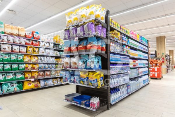 Shelves Of Products For Sale Inside A Supermarket Shopping Mall Angelo Cordeschi