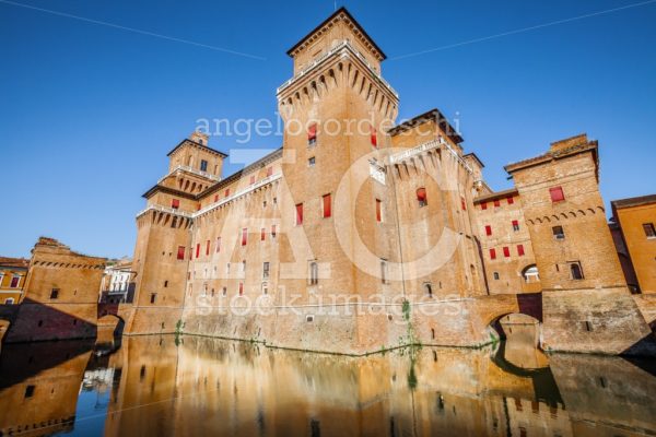 The Castello Estense In Ferrara In Italy. Moated Medieval Castle Angelo Cordeschi