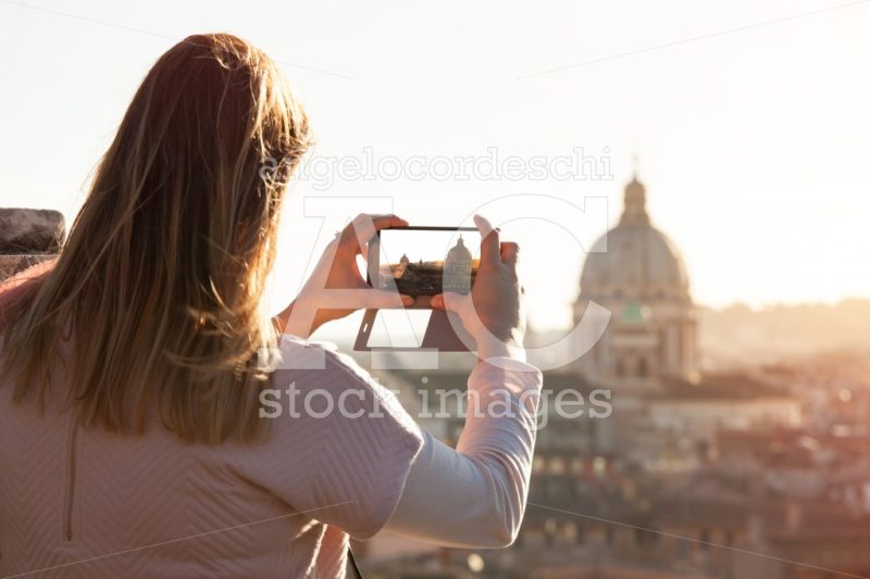 Tourist Female Taking Picture Smart Phone. Travel To Rome, Italy Angelo Cordeschi