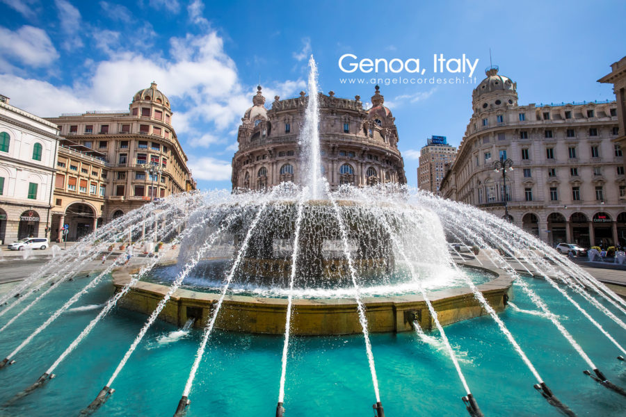 Genoa, Italy. August 23, 2020: Fountain In Piazza Raffaele De Fe